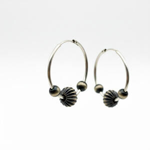 Handmade Sterling Silver 925 Fluted Pearl Hoop Earrings